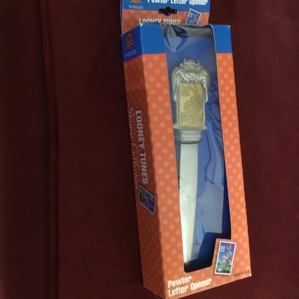 Bugs Bunny/Tasmania Pewter Letter Opener Looney Tunes Stamp Collection